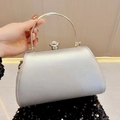 Borsa da sera argento glitterata con chiusura a gemma e manico in metallo lucido - Argento