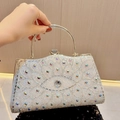 Sac de soirée luxueux en argent avec strass scintillants et accents de cristaux colorés - Blanc