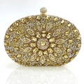 Champagne gold shell evening clutch bag with sparkling crystals and floral gemstone patterns - Gold
