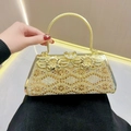 Elegante borsa da sera dorata con strass scintillanti e decorazioni floreali a mano - Oro
