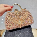 Clutch da sera di lusso con strass, motivo a farfalla rosa e manico dorato chic - Rosa Pesca