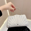 Elegant white rhinestones evening clutch bag with sparkling crystals and silver handle - White
