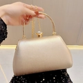 Borsa da sera champagne dorata con manico rotondo e tracolla a catena rimovibile - Oro