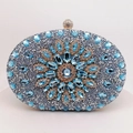 Sparkling blue and silver rhinestone shell evening clutch bag with sun flower design - Light Blue