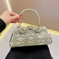 Elegante pochette da sera vintage con strass floreali e manico in metallo argentato - Argento