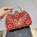 Exquisite red crystal rhinestone evening handbag with gold butterfly accent and metal handle - Red