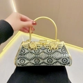 Elegante borsa da sera dorata con motivi geometrici in strass argento e neri - Nero