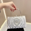 Elegante borsa da sera bianca con strass scintillanti e manico rotondo in metallo per donna - Bianco