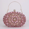 Pink glitter seashell evening clutch with full crystals and golden ring handle - Pink