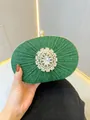 Elegant dark green sequined evening clutch with crystal flower detail and sparkly buckle - Green