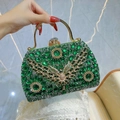 Luxury green crystal evening handbag with gold butterfly accent and metallic handle - Green