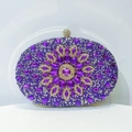 Elegant purple rhinestone shell clutch bag with floral pattern for evening parties - Purple