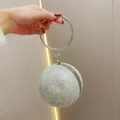 Clutch da sera sferica in cristallo argento con manico rotondo in metallo con diamanti - Argento