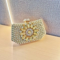 Elegant gold evening clutch bag with sparkling rhinestone sunflower pattern for women - Gold