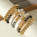 6-teiliges Boho-Armband-Set mit goldenen Perlen und schwarz-weißen Heishi-Scheiben - Gold Schwarz Weiß Heishi Legierung Perlen 6-teiliges Set (31030-bra-G-EP)
