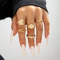 Set di 5 anelli bohémien dorati con texture lavica e design a croce da donna - Set da 5 Pezzi Texture Lava Dorata (29735-G)
