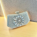Silver luxury evening clutch bag with sparkling diamond flower pattern and crystals - Silver