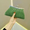Elegante smaragdgrüne Strass-Clutch mit Silberrahmen und Metallverschluss - Grün
