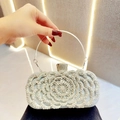 Elegant silver evening clutch bag with sparkling floral rhinestones and round handle - Silver