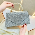 Elegante bolso de fiesta plateado con strass y asa trenzada dorada de gala - Estilo Sobre con Diamantes / Negro