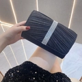 Elegante bolso de noche negro con lentejuelas y banda decorativa de strass brillante - Negro