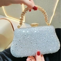 Elegante borsa da sera con strass argento e manico in metallo dorato per matrimoni - Argento