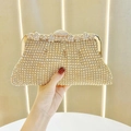 Elegant gold evening clutch with sparkling rhinestones and floral metal clasp - Gold Style 2