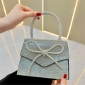 Elegante borsa da sera in strass d'argento con fiocco e manico per le feste - Nero
