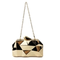 Glossy gold geometric acrylic clutch bag with metallic facets and fine chain strap - Gold
