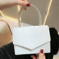 Elegant white velvet evening clutch bag featuring a sparkling rhinestone-studded handle - White