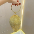 Elegante pochette da sera dorata con strass scintillanti e nappe a goccia - Oro