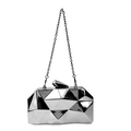Silver metallic acrylic clutch bag with 3D geometric facets and chain strap - Silver