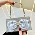 Mini Silberne Abendtasche mit Kristallschleife und metallischem Griff für Damen - Grau mit Schleife / Schwarz