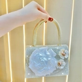 Pochette de soirée argentée avec strass et une grande fleur blanche en tissu 3D chic - Doré
