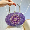 Elegante lila Strass-Abendtasche mit Kristall-Blumenmuster und goldenem Metallgriff - Lila