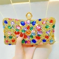 Detail of evening clutch with colorful crystals and a large pearl clasp closure - Gold Base Colorful Zircon