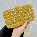 Elegant rectangle evening clutch bag with amber yellow crystals and diamond encrusted clasp - Gold