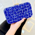 Deep blue sparkling rhinestone evening clutch bag with golden metal push lock - Blue
