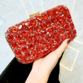 Elegant red crystal evening clutch bag with sparkling rhinestones and gold lock - Red