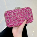 Pochette rectangulaire élégante ornée de cristaux roses et de strass argentés - Rose rouge