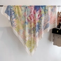 Luxe grote vierkante zijden sjaal met kleurrijke tropische illustraties en palmprints - WS-17-Beige Rand