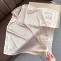 Champagne gold satin square scarf with black cashew droplet pattern and elegant silk finish - 70x70cm / Beige
