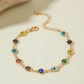 Bohemian evil eye beaded bracelet in gold finish with colorful resin charms - Multi Beaded Chain (30720-bra-cor-1-EP)