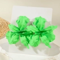 Detail of vibrant green flower earrings with matte lacquer finish and textured wavy petals - Green