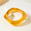 Translucent amber acrylic square-shaped bangle bracelet with modern geometric design - Amber Square-Round Resin Bangle (30879)