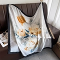 Elegant floral silk scarf featuring peony prints and black border on a leather sofa - 90*90cm / White (DM-8)
