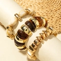 Three-piece chunky acrylic and gold beaded bracelet set with amber and marble textures - Marble Pattern/Dark Brown/Gold 3-Piece Set (31184)