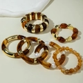 Vintage amber resin and gold beaded bracelet set with white faux pearl accents - Amber and Artificial Pearl Decorated Bracelet Set (31297)