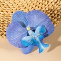Detail of blue orchid hair clip with realistic textures on a woven summer beach mat - Blue Purple Gradient