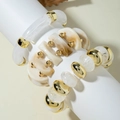 Three-piece chunky acrylic stretch bracelet set in gold, white, and amber resin tones - Gold/White/Amber Color Block 3-Piece Set (31289)